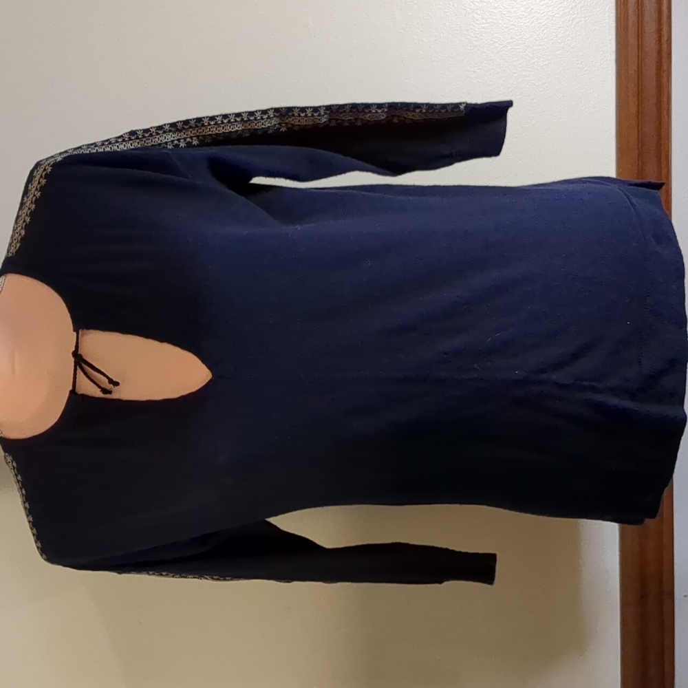 Loft Navy blue long sleeved top with accents on sleeves, Women's Small Petite